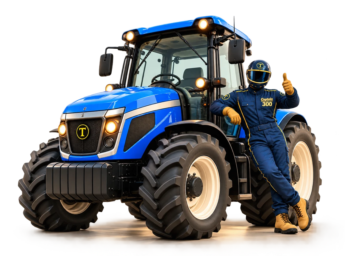 Captain 300 рядом с фирменным синим трактором TrackTor