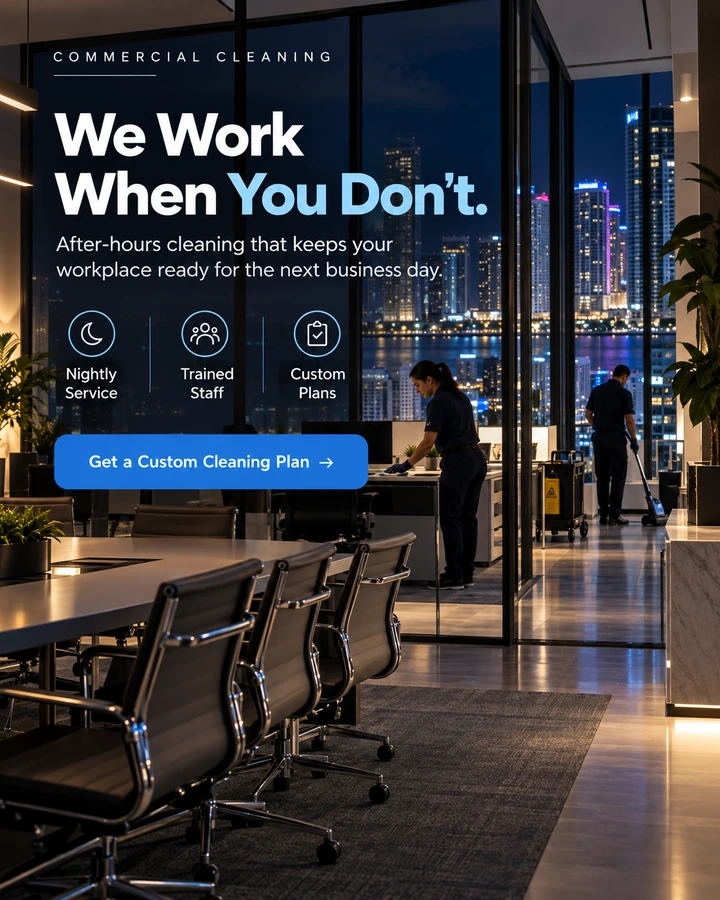 Commercial Cleaning — We Work When You Don’t: уборка вечернего офиса, которая не мешает работе компании.
