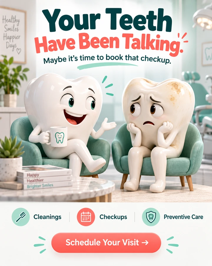 Dentistry — Your Teeth Have Been Talking: два зуба разговаривают в креслах.